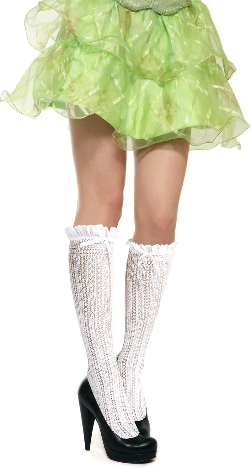 Benefeet Sox Womens Fishnet Knee High Socks White Black Lace Mesh Sexy Stockings Hollow Out Sheer Tube Calf Sock - Image 2